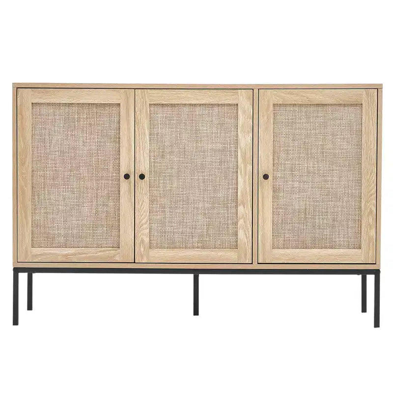 VEVOR Rattan Cabinet, Rattan Storage Cabinet with 3 Magnetic Doors and Adjustable Shelves, Sideboard Buffet Cabinet for Hallway, Entryway