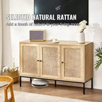 Mobile in Rattan VEVOR, Mobile Contenitore in Rattan con 3 Ante Magnetiche e Ripiani Regolabili, Credenza a Buffet per Corridoio, Ingresso