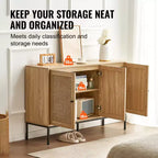 Mobile in Rattan VEVOR, Mobile Contenitore in Rattan con 3 Ante Magnetiche e Ripiani Regolabili, Credenza a Buffet per Corridoio, Ingresso