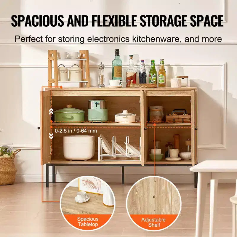 Mobile in Rattan VEVOR, Mobile Contenitore in Rattan con 3 Ante Magnetiche e Ripiani Regolabili, Credenza a Buffet per Corridoio, Ingresso