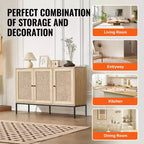 Mobile in Rattan VEVOR, Mobile Contenitore in Rattan con 3 Ante Magnetiche e Ripiani Regolabili, Credenza a Buffet per Corridoio, Ingresso