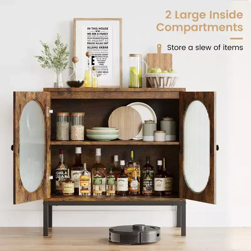 Credenza in rattan, Armadietto buffet, Mobile consolle in legno con ripiano portaoggetti, Credenza per corridoio, ingresso, soggiorno