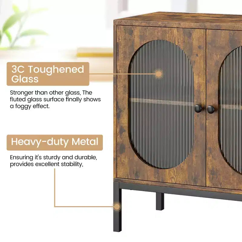 Credenza in rattan, Armadietto buffet, Mobile consolle in legno con ripiano portaoggetti, Credenza per corridoio, ingresso, soggiorno