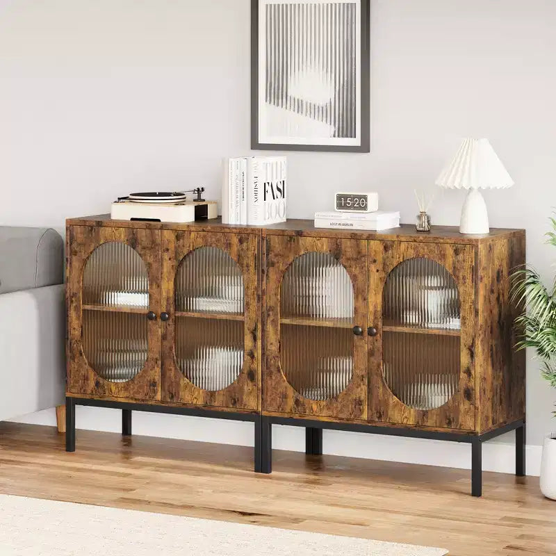 Credenza in rattan, Armadietto buffet, Mobile consolle in legno con ripiano portaoggetti, Credenza per corridoio, ingresso, soggiorno
