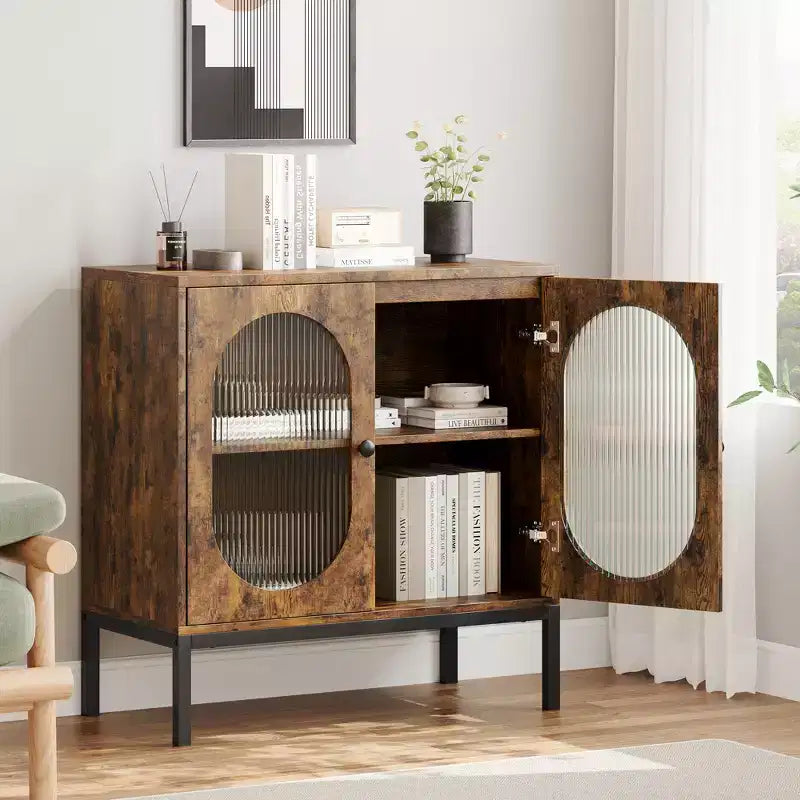 Credenza in rattan, Armadietto buffet, Mobile consolle in legno con ripiano portaoggetti, Credenza per corridoio, ingresso, soggiorno
