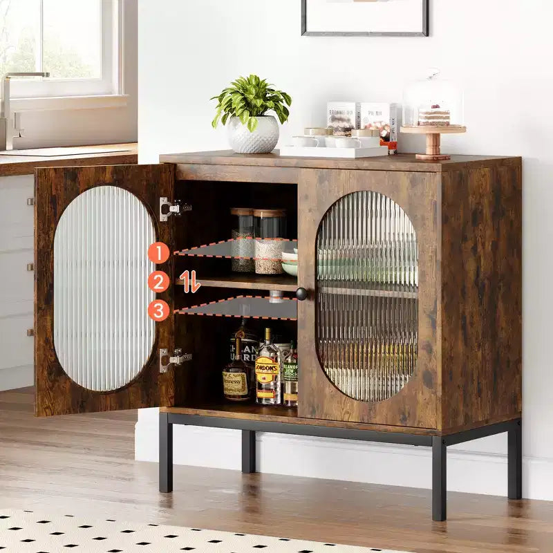 Credenza in rattan, Armadietto buffet, Mobile consolle in legno con ripiano portaoggetti, Credenza per corridoio, ingresso, soggiorno