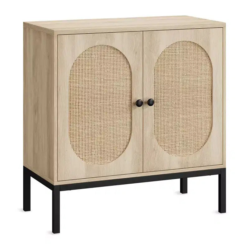 Credenza in rattan, Armadietto buffet, Mobile consolle in legno con ripiano portaoggetti, Credenza per corridoio, ingresso, soggiorno