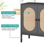 Credenza in rattan, Armadietto buffet, Mobile consolle in legno con ripiano portaoggetti, Credenza per corridoio, ingresso, soggiorno