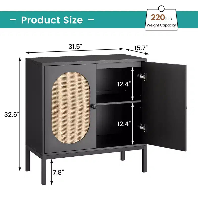 Credenza in rattan, Armadietto buffet, Mobile consolle in legno con ripiano portaoggetti, Credenza per corridoio, ingresso, soggiorno