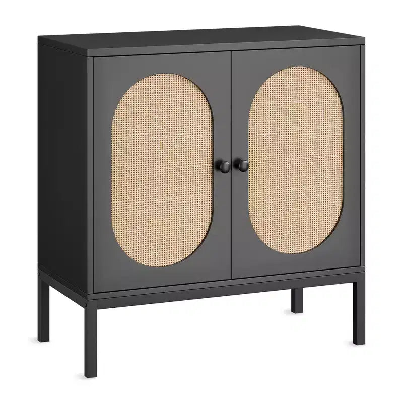 Credenza in rattan, Armadietto buffet, Mobile consolle in legno con ripiano portaoggetti, Credenza per corridoio, ingresso, soggiorno