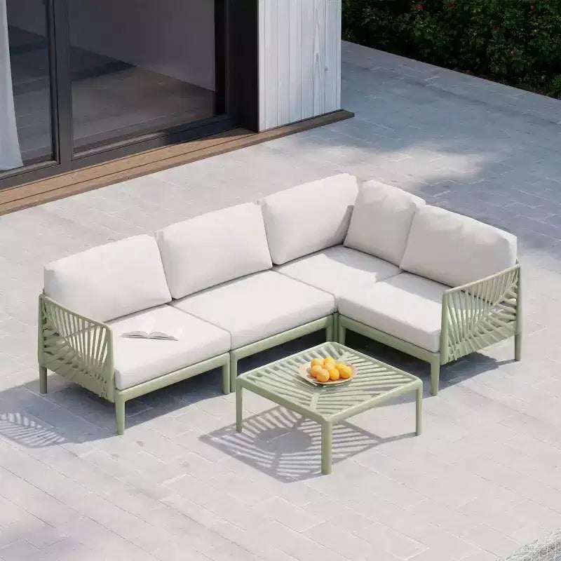 WestinTrends Playa, set modulare moderno a 4 pezzi a L in resina di polipropilene per patio, verde