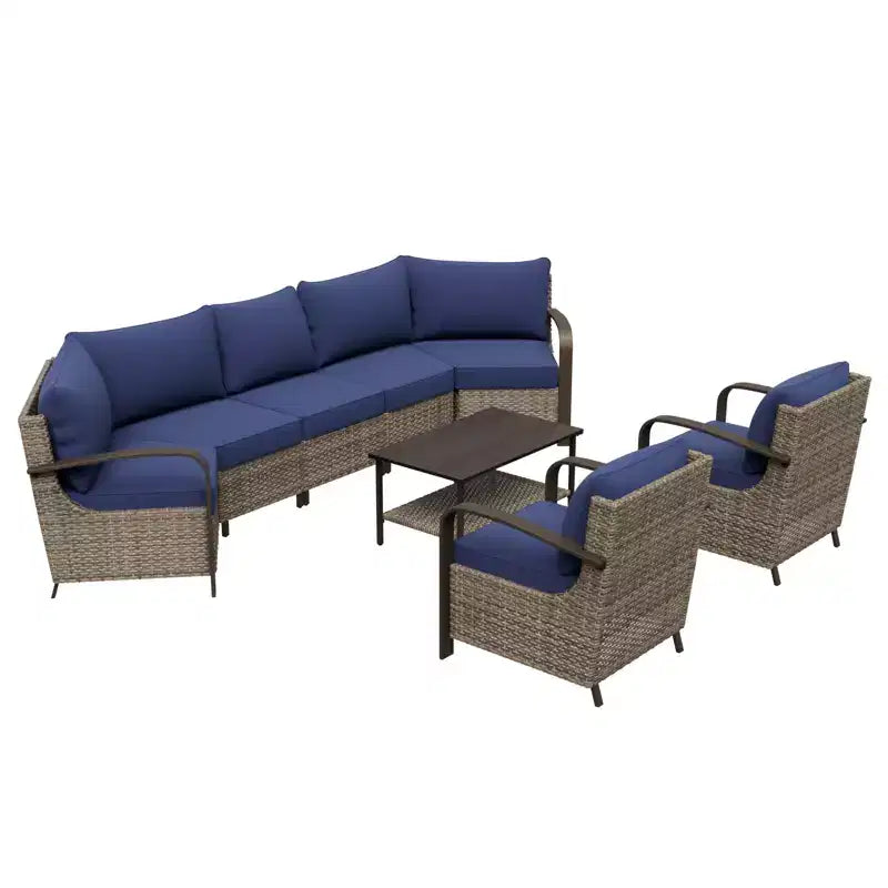 Set di mobili da giardino EAGLE PEAK Coastal Vista, set da conversazione da patio in vimini curvato a mezzaluna con tavolino da caffè