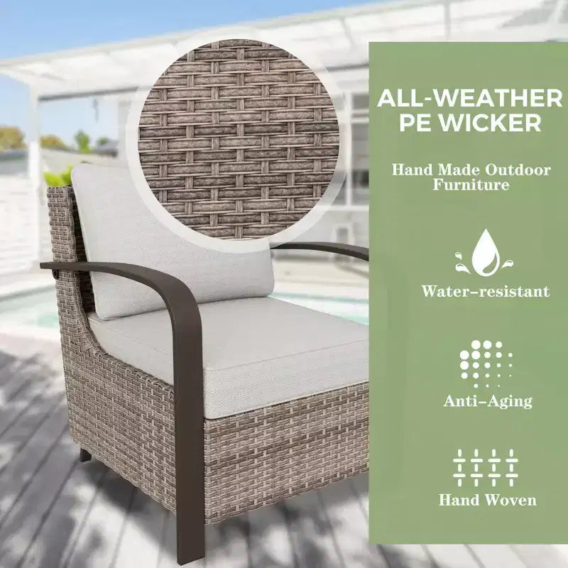 Set di mobili da giardino EAGLE PEAK Coastal Vista, set da conversazione da patio in vimini curvato a mezzaluna con tavolino da caffè