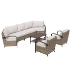 Set di mobili da giardino EAGLE PEAK Coastal Vista, set da conversazione da patio in vimini curvato a mezzaluna con tavolino da caffè