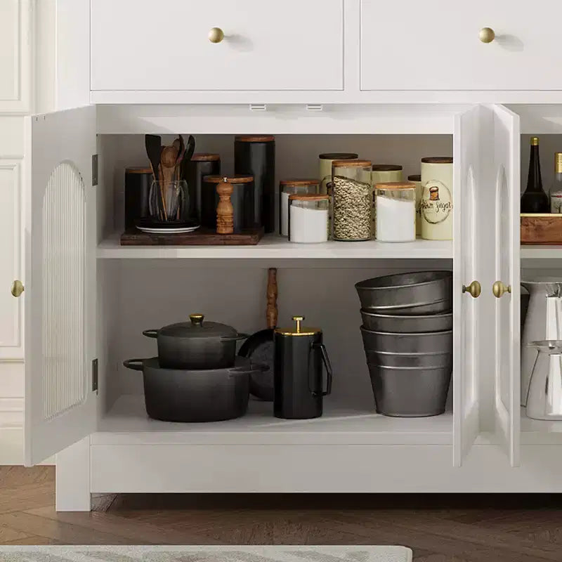 Meuble de buffet de ferme de 55 pouces, grand meuble de rangement de cuisine étroit en bois pour salle à manger, salon, bar à café avec tiroirs et 4 portes