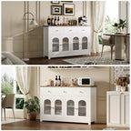 Credenza da fattoria da 55 pollici, grande mobile stretto in legno per sala da pranzo, soggiorno, angolo caffè con cassetti e 4 ante