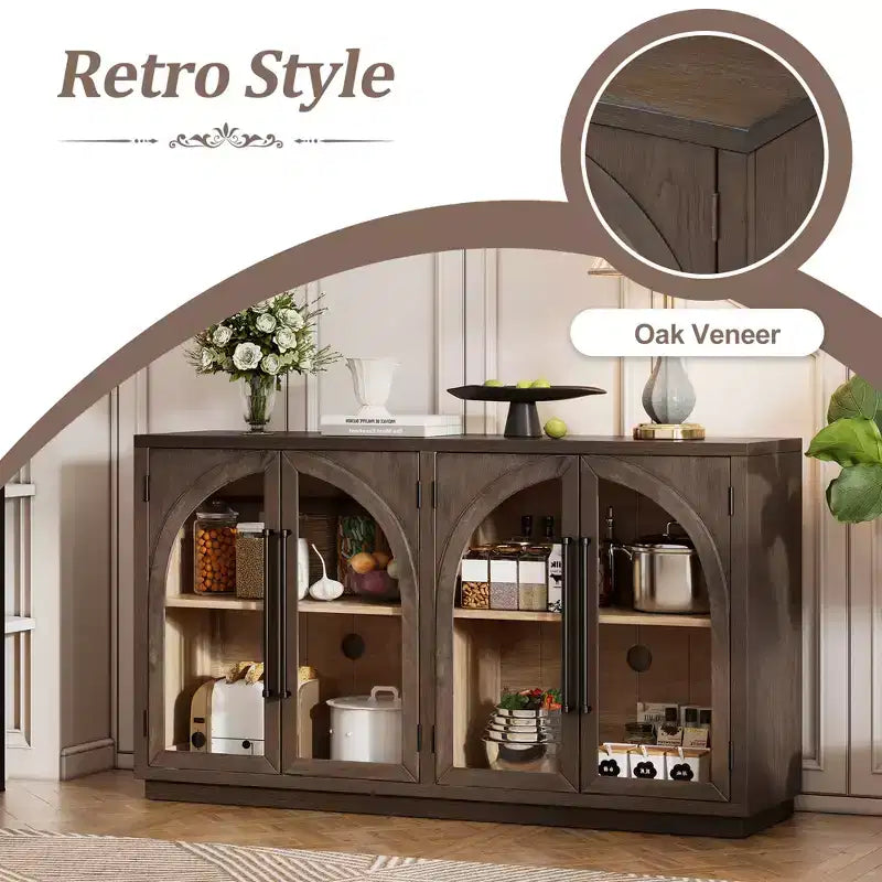 Bahut de rangement Whisen à 4 portes avec portes vitrées
