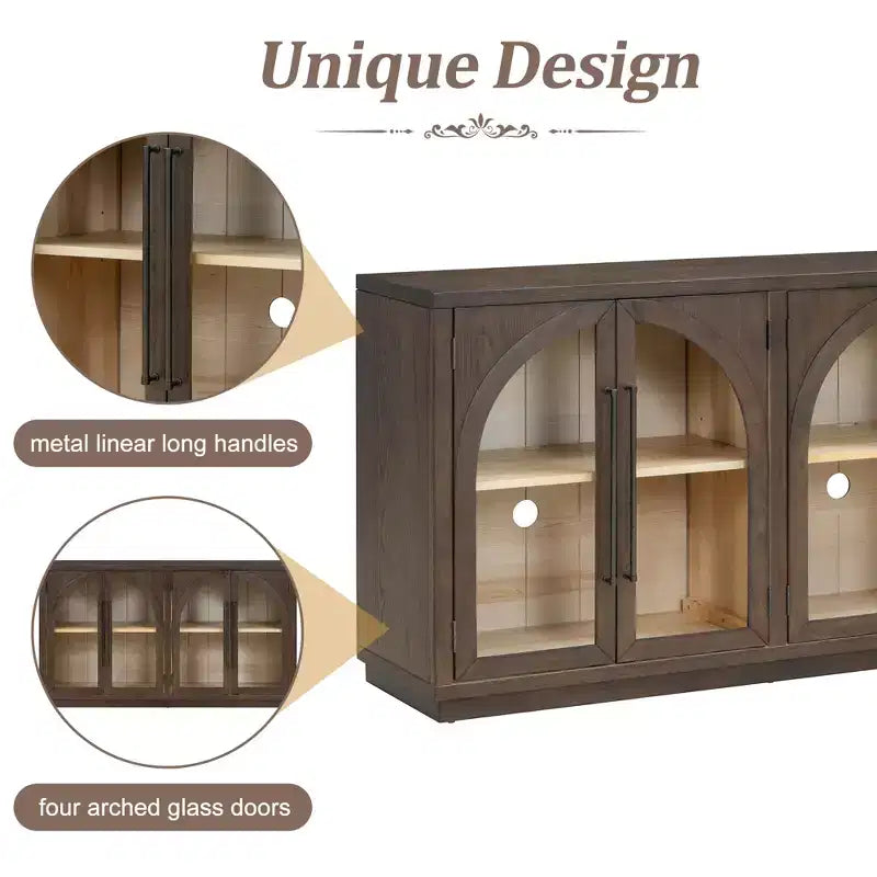 Bahut de rangement Whisen à 4 portes avec portes vitrées