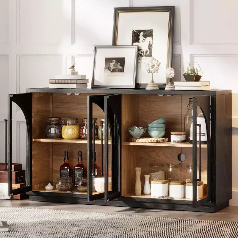 Bahut de rangement Whisen à 4 portes avec portes vitrées