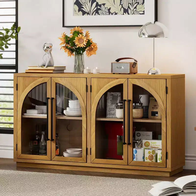 Bahut de rangement Whisen à 4 portes avec portes vitrées