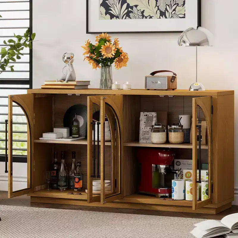 Bahut de rangement Whisen à 4 portes avec portes vitrées
