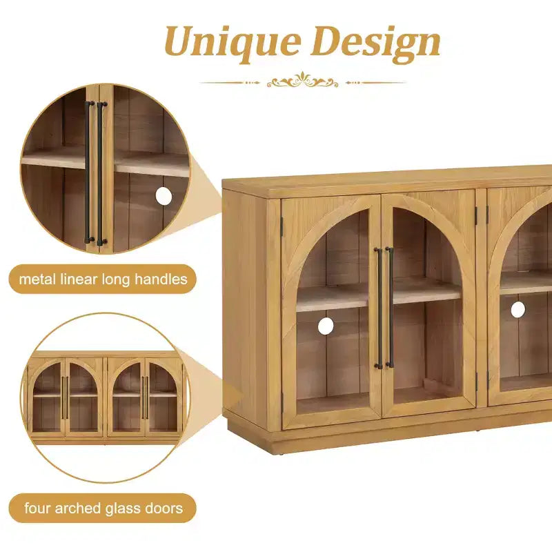 Bahut de rangement Whisen à 4 portes avec portes vitrées