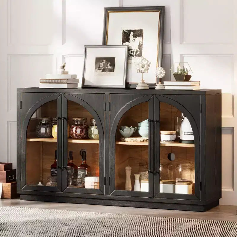 Bahut de rangement Whisen à 4 portes avec portes vitrées