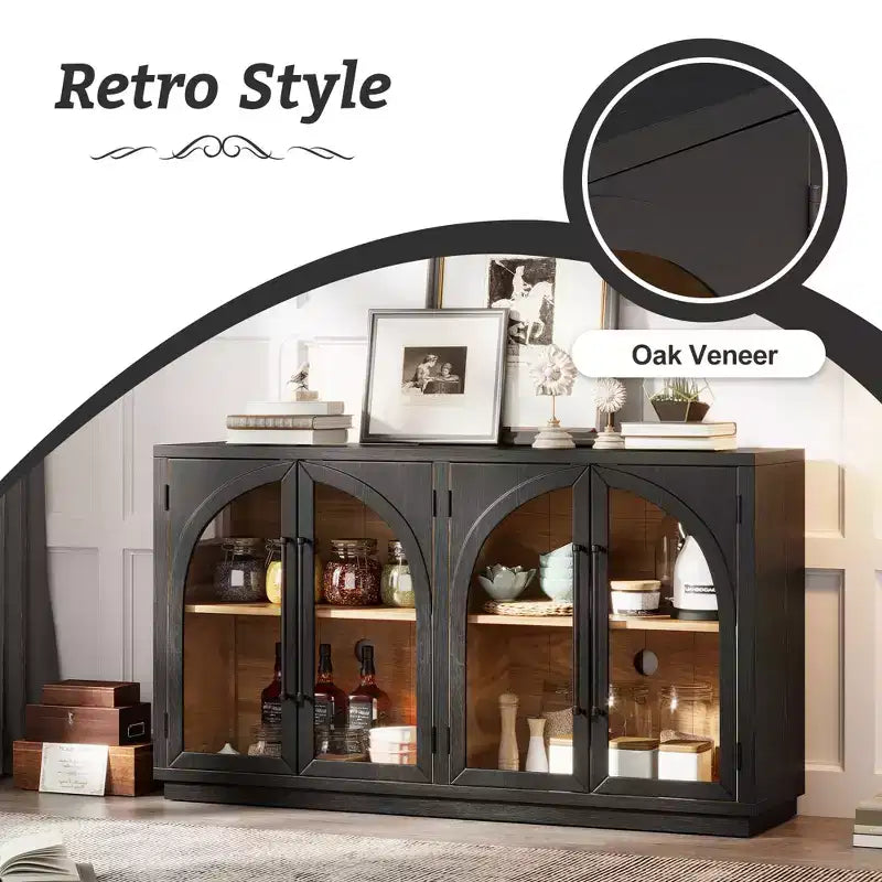 Bahut de rangement Whisen à 4 portes avec portes vitrées