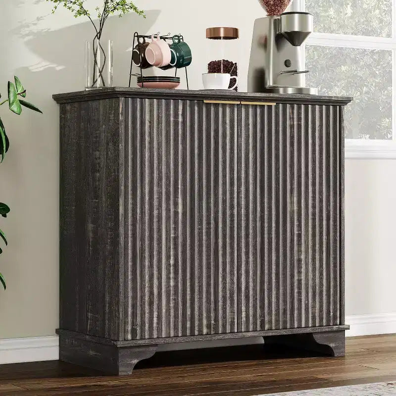 Acekool Mobile Buffet da Fattoria Ante Scanalate e Ripiani Regolabili per Cucina, Sala da Pranzo e Soggiorno (Rovere Naturale)