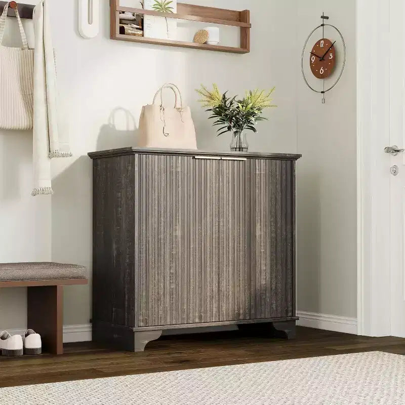 Acekool Farmhouse Buffet Cabinet  Fluted Doors & Adjustable Shelves for Kitchen, Dining, and Living Room (Natural Oak)