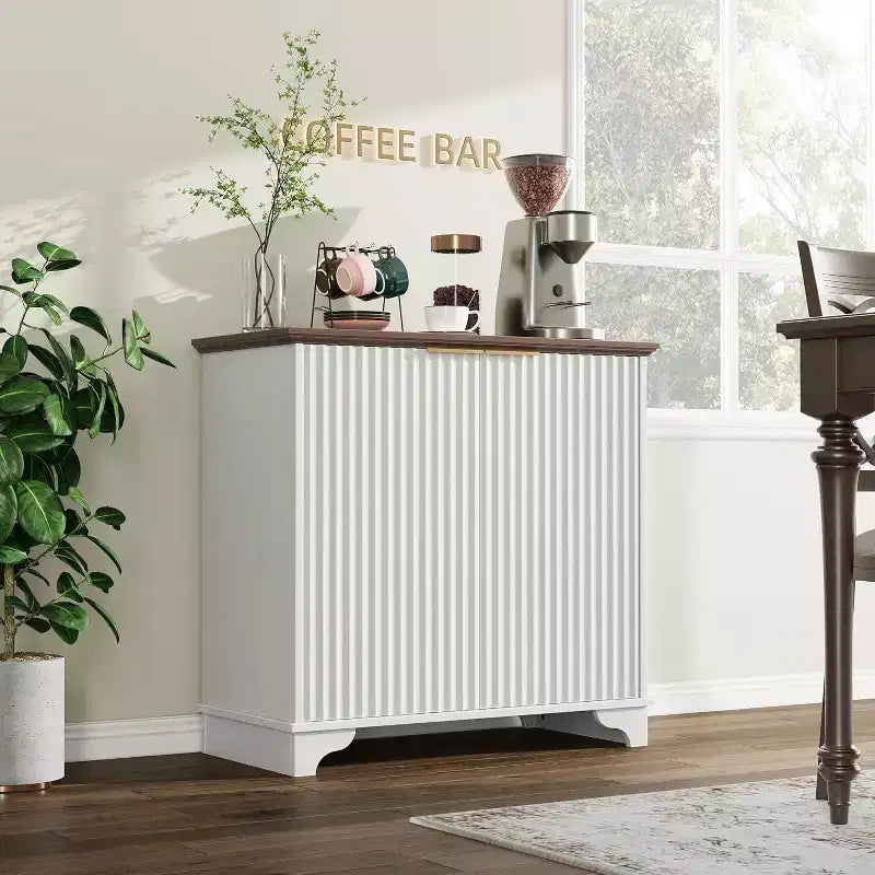 Acekool Mobile Buffet da Fattoria Ante Scanalate e Ripiani Regolabili per Cucina, Sala da Pranzo e Soggiorno (Rovere Naturale)