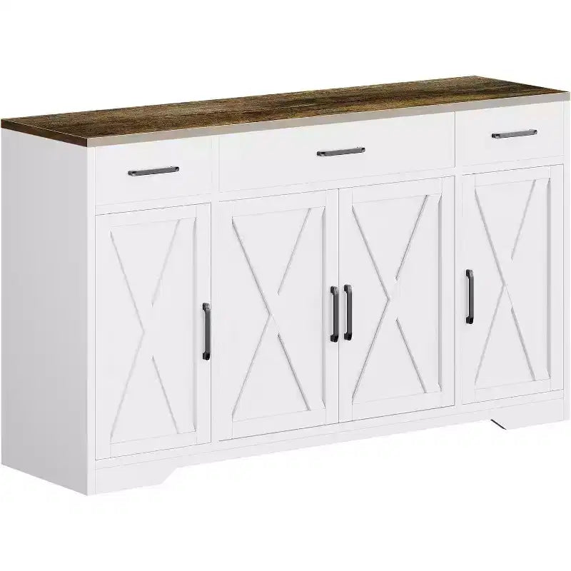 Acekool 55 Madia da Cucina Stile Fattoria Ampio Contenitore con Cassetti per Cucina, Sala da Pranzo e Soggiorno (Bianco/Nero)