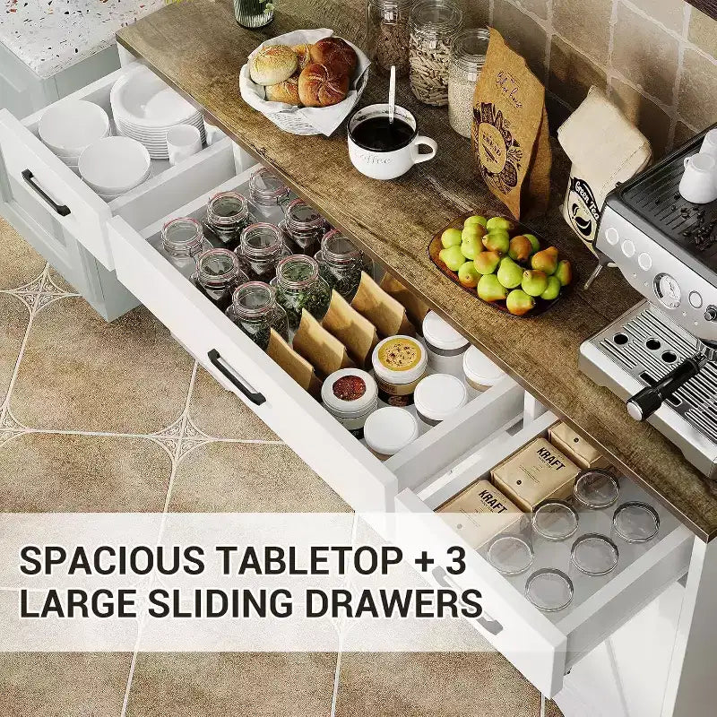 Acekool 55 Madia da Cucina Stile Fattoria Ampio Contenitore con Cassetti per Cucina, Sala da Pranzo e Soggiorno (Bianco/Nero)