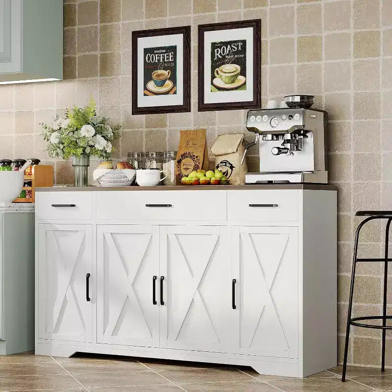 Acekool 55 Madia da Cucina Stile Fattoria Ampio Contenitore con Cassetti per Cucina, Sala da Pranzo e Soggiorno (Bianco/Nero)