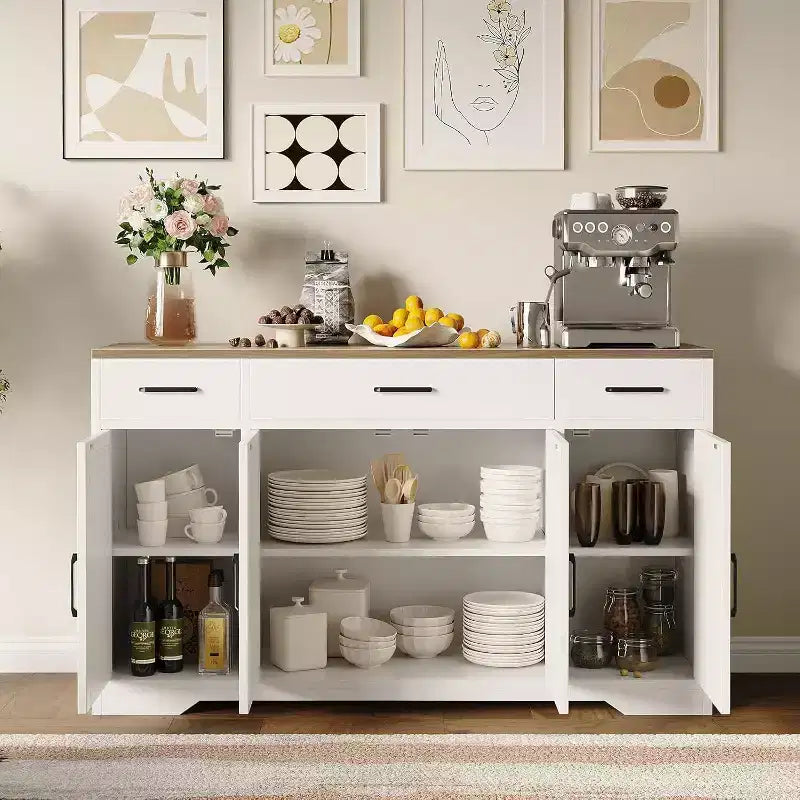 Acekool 55 Madia da Cucina Stile Fattoria Ampio Contenitore con Cassetti per Cucina, Sala da Pranzo e Soggiorno (Bianco/Nero)