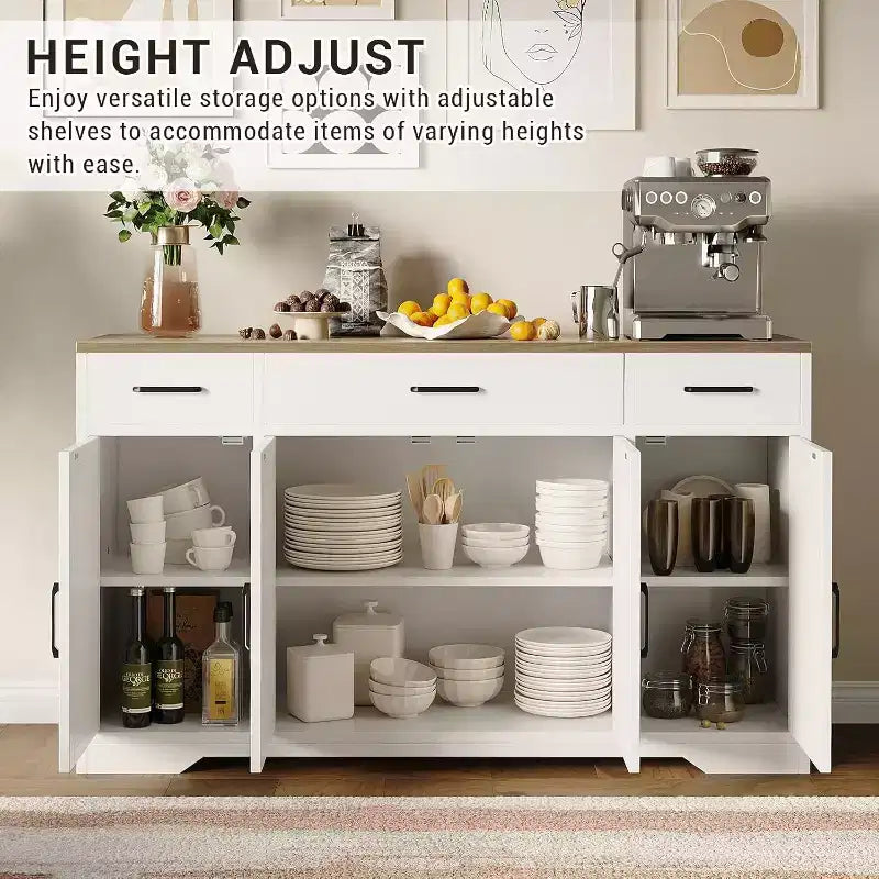 Acekool 55 Madia da Cucina Stile Fattoria Ampio Contenitore con Cassetti per Cucina, Sala da Pranzo e Soggiorno (Bianco/Nero)