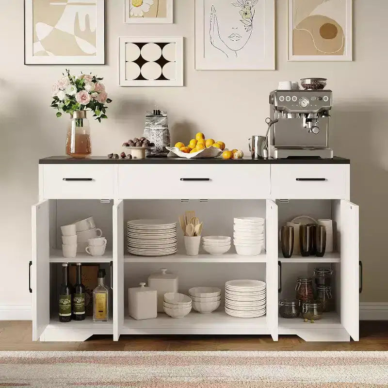 Acekool 55 Madia da Cucina Stile Fattoria Ampio Contenitore con Cassetti per Cucina, Sala da Pranzo e Soggiorno (Bianco/Nero)