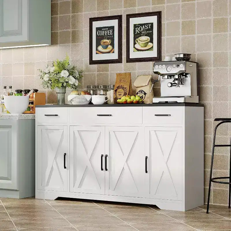 Acekool 55 Madia da Cucina Stile Fattoria Ampio Contenitore con Cassetti per Cucina, Sala da Pranzo e Soggiorno (Bianco/Nero)