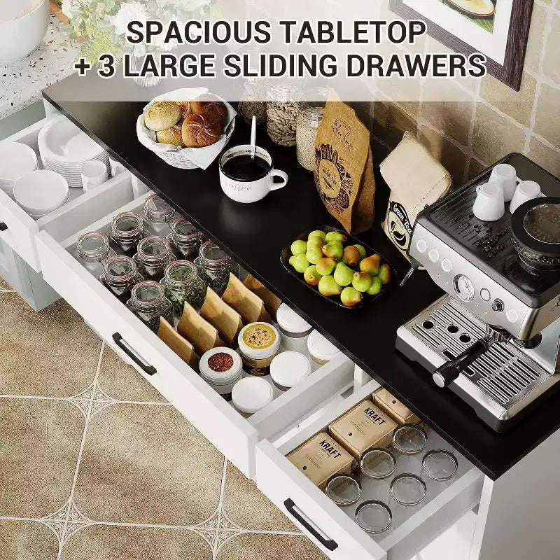 Acekool 55 Madia da Cucina Stile Fattoria Ampio Contenitore con Cassetti per Cucina, Sala da Pranzo e Soggiorno (Bianco/Nero)