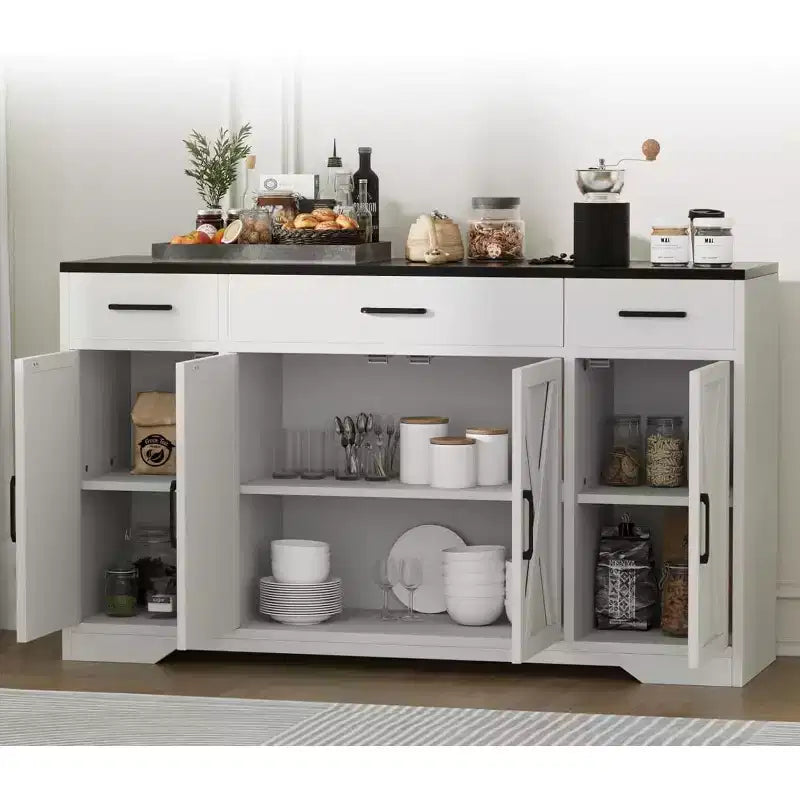 Acekool 55 Madia da Cucina Stile Fattoria Ampio Contenitore con Cassetti per Cucina, Sala da Pranzo e Soggiorno (Bianco/Nero)