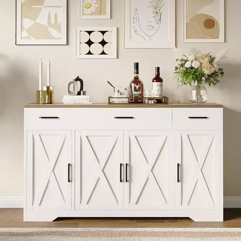 Acekool 55 Madia da Cucina Stile Fattoria Ampio Contenitore con Cassetti per Cucina, Sala da Pranzo e Soggiorno (Bianco/Nero)