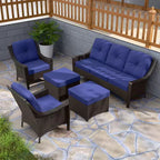 Set di mobili da giardino in vimini a 5 pezzi EAGLE PEAK Azure Bay, divano e sedie con pouf
