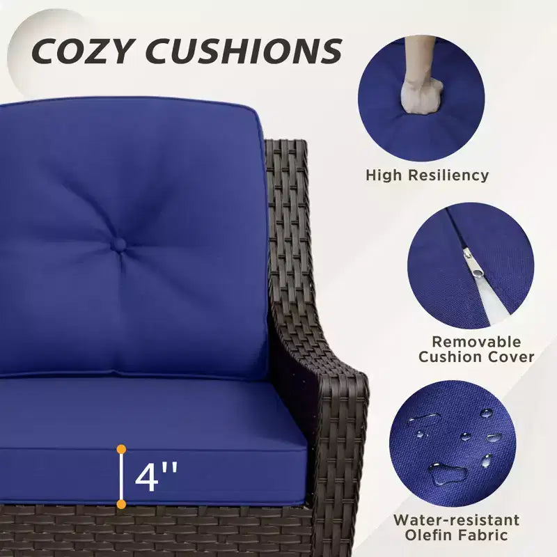 Set di mobili da giardino in vimini a 5 pezzi EAGLE PEAK Azure Bay, divano e sedie con pouf