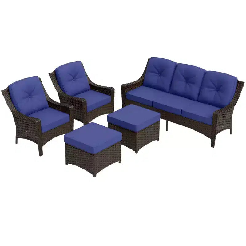 Set di mobili da giardino in vimini a 5 pezzi EAGLE PEAK Azure Bay, divano e sedie con pouf
