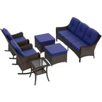 EAGLE PEAK Azure Bay Ensemble de mobilier de jardin en osier 6 pièces, canapé et fauteuils à bascule avec poufs et table d'appoint