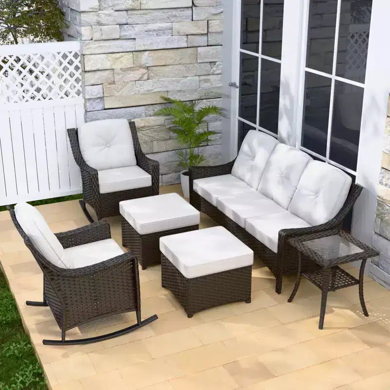 EAGLE PEAK Azure Bay Ensemble de mobilier de jardin en osier 6 pièces, canapé et fauteuils à bascule avec poufs et table d'appoint