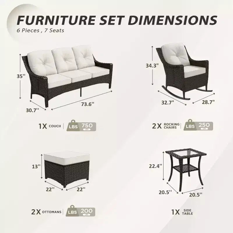 EAGLE PEAK Azure Bay Ensemble de mobilier de jardin en osier 6 pièces, canapé et fauteuils à bascule avec poufs et table d'appoint