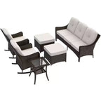 EAGLE PEAK Azure Bay Ensemble de mobilier de jardin en osier 6 pièces, canapé et fauteuils à bascule avec poufs et table d'appoint