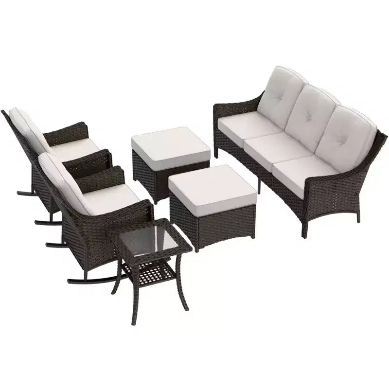 EAGLE PEAK Azure Bay Ensemble de mobilier de jardin en osier 6 pièces, canapé et fauteuils à bascule avec poufs et table d'appoint