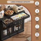 Credenza da cucina, buffet a 2 ante in vetro, cassetto in legno, pannello posteriore in MDF, mobile bar moderno con ripiano regolabile